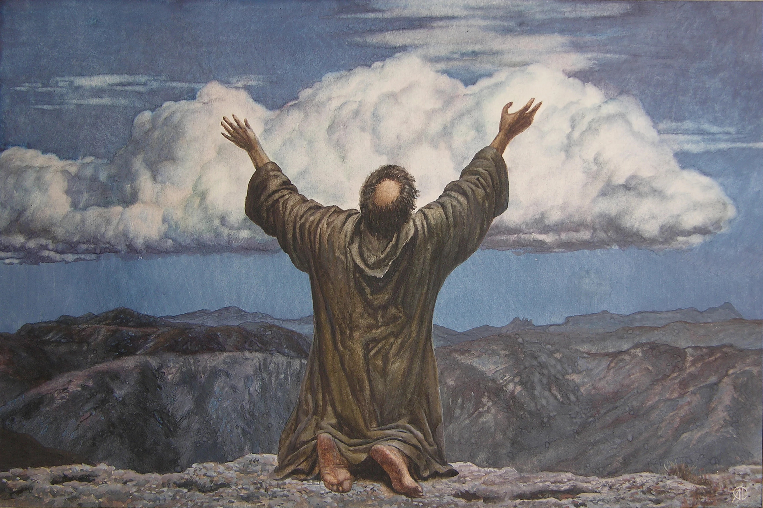 Духовидец. «Христос на горе олив» Мантенья. Иисус Христос молитс. Иисус с распростертыми руками. Люди молятся Христу.